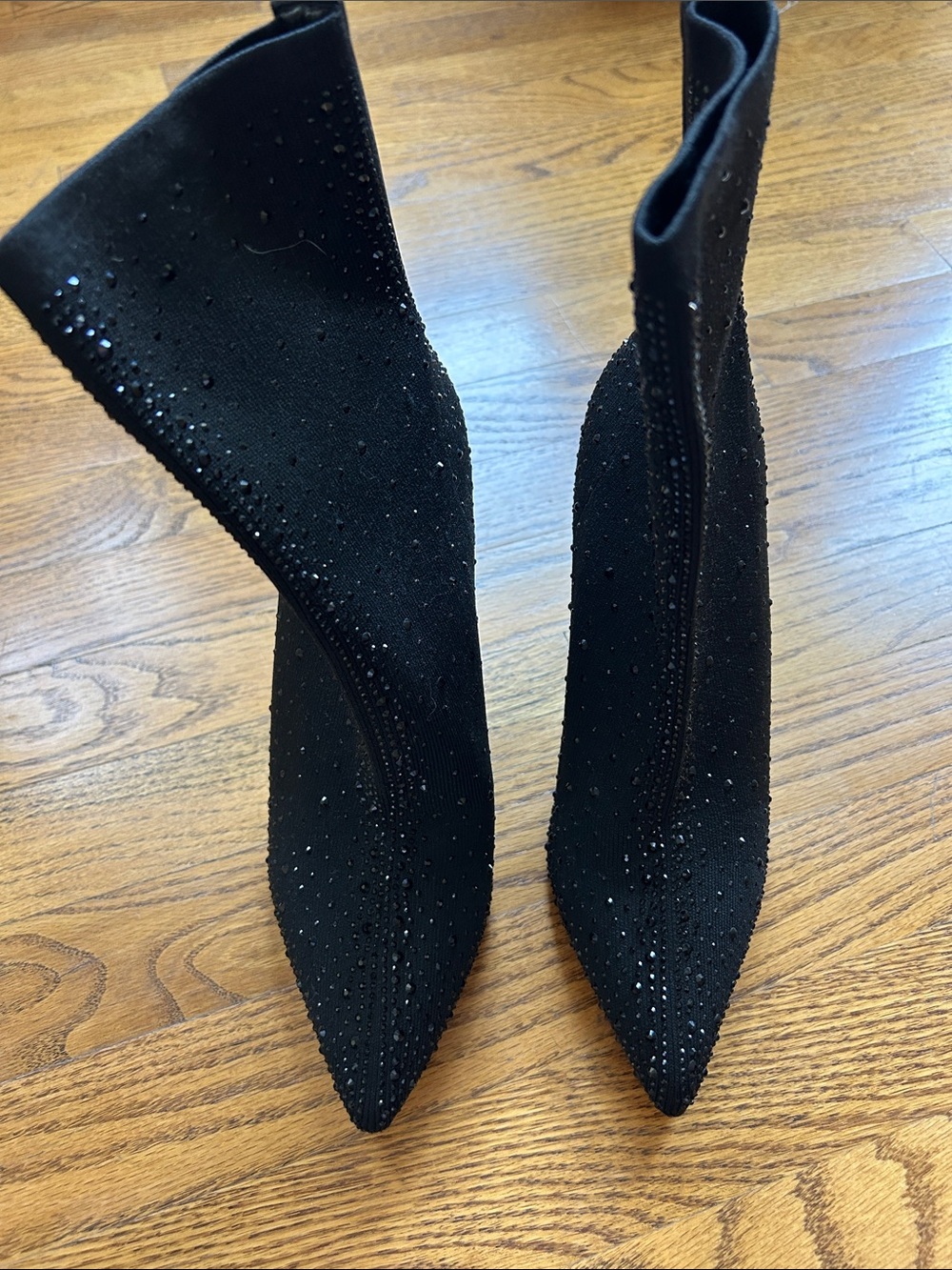 Black Crystal-Embellished Pointed Toe Women's Boots ZURI rhinestone ankle boots